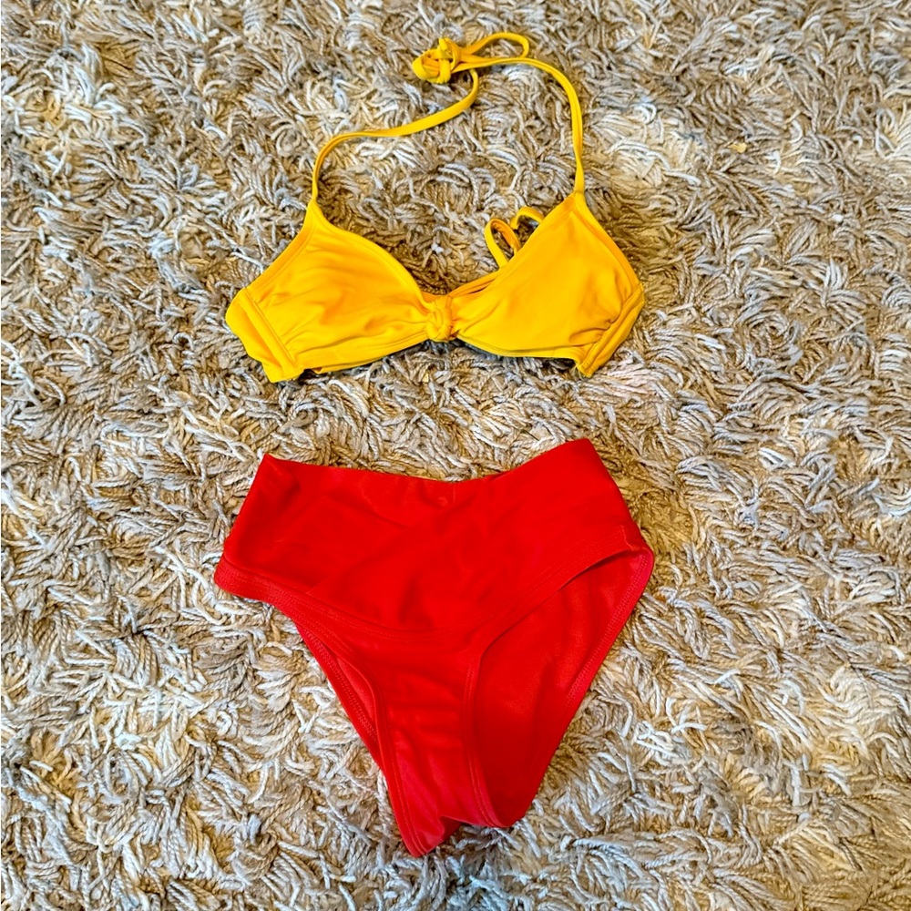 Xhilaration Yellow & Red Two-Piece Bikini Set Size XS EUC